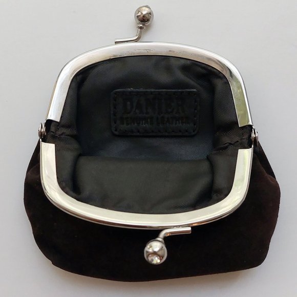 Brown Suede Genuine Leather Coin Purse - Change Wallet - Kisslock style - Picture 3 of 5